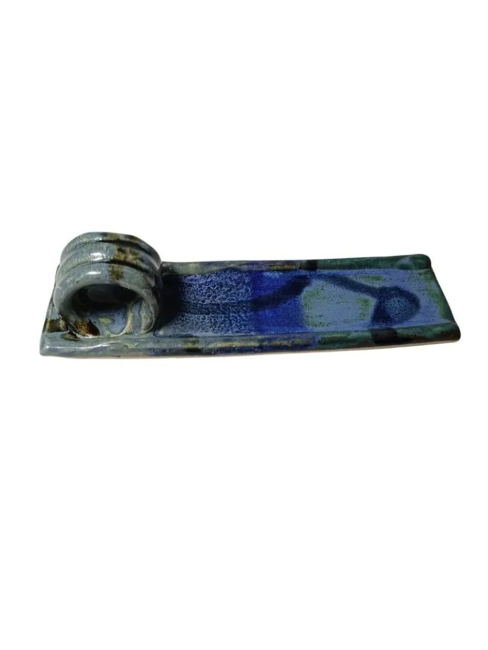 Handmade Studio Art Pottery Butter Stick Dish Signed Blue Artsy